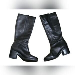 Marc Fisher Black Round Toe Mid Calf Heeled Boots Size 9
